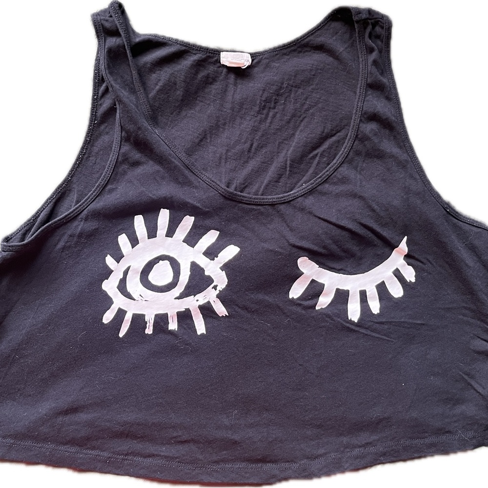 BLUENOTES BLACK CROP TOP EYES DESIGN